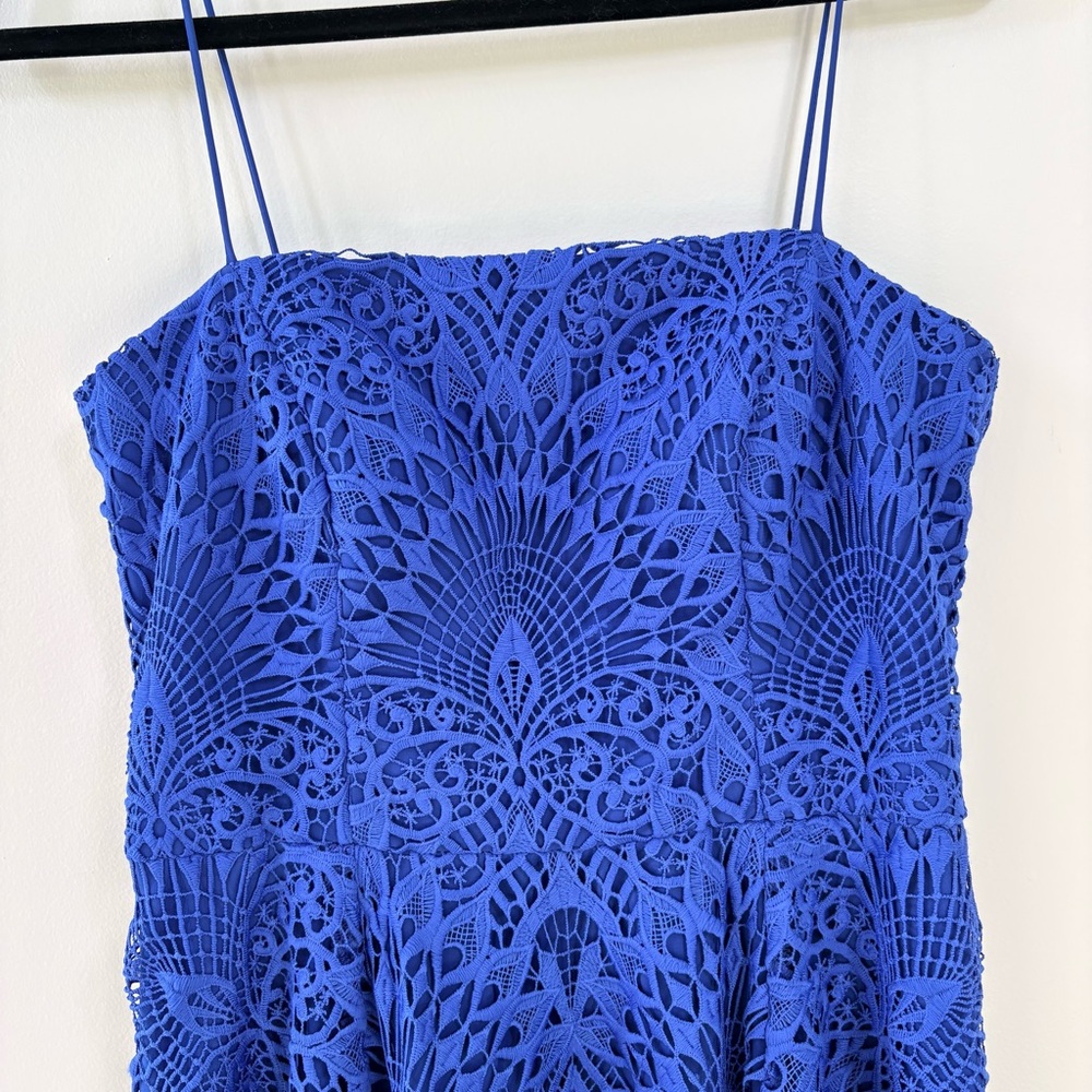 Nicole Miller Blue High Low Embroidered Lace Prom Wedding Guest Dress Gown Sz 8 - Picture 2 of 16